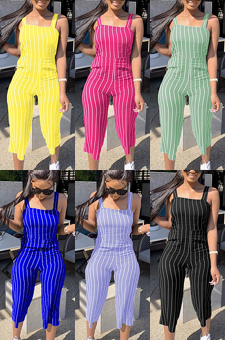 Casual striped suspender printed one-piece pants MR2020
