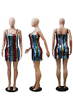 Striped suspender Strapless beaded dress MA6112