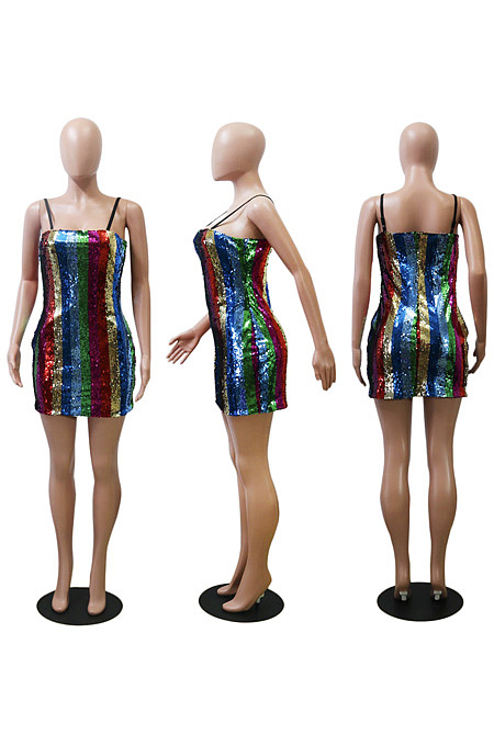 Striped suspender Strapless beaded dress MA6112