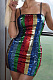 Striped suspender Strapless beaded dress MA6112