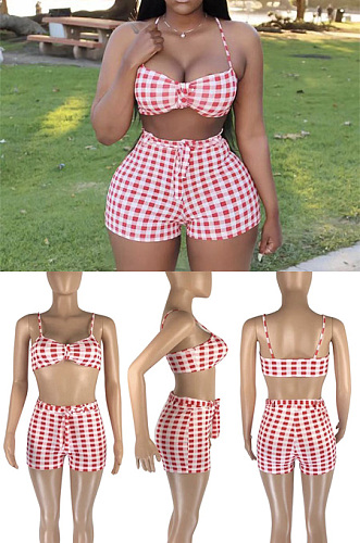 Digital printed Plaid suit two piece set SML8253