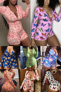 Printed slim bodysuit pajamas AHY1936