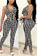 Qianniao grid deep V chest wrapped backless Pants Set XBE8018