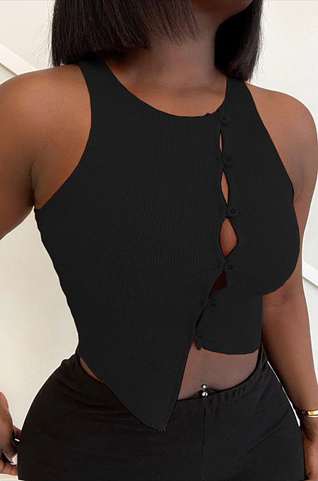 Tight irregular Button Navel exposed short sleeve T-shirt women QQ5275
