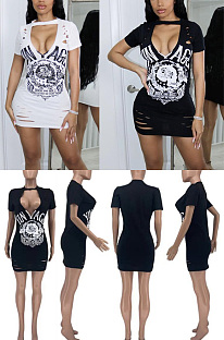 Hollow print dress CCN1836