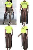 Casual printed mesh panel solid navel T-shirt SMD7008