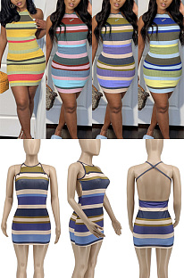 Backless casual printed drawstring dress KQN20794