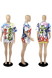 Printed white loose waist dress DR8052