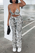 Contrast lace up top casual Wide Leg Pants Set JJJ916856