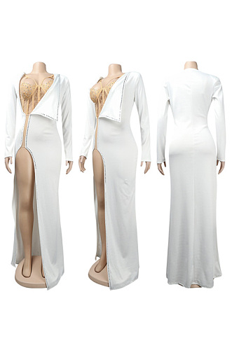 Hot drill lace deep V two piece set two colors K2286
