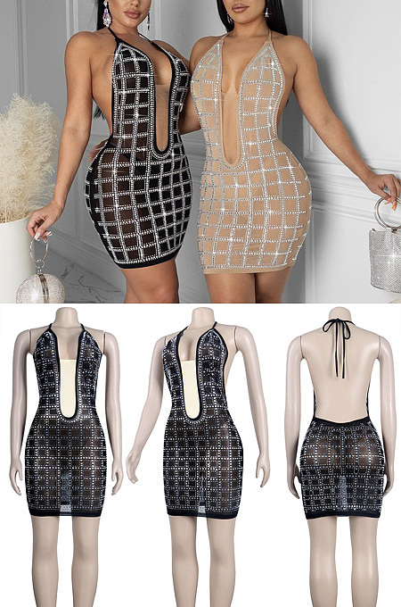 Hot drill perspective slim fitting dress K6018