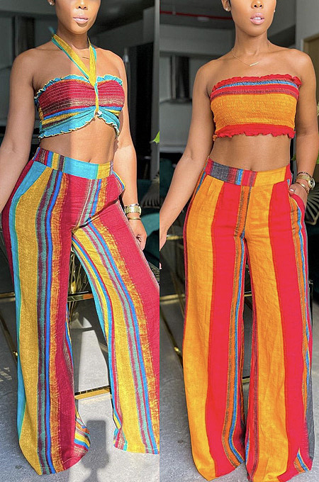 Strap wrap chest print two piece set QY5075