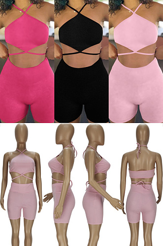 Double strap Mini vest shorts two piece set QMQ7045
