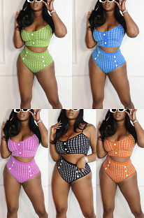 WHOLESALE| Small Plaid printed button swimsuit WM22419