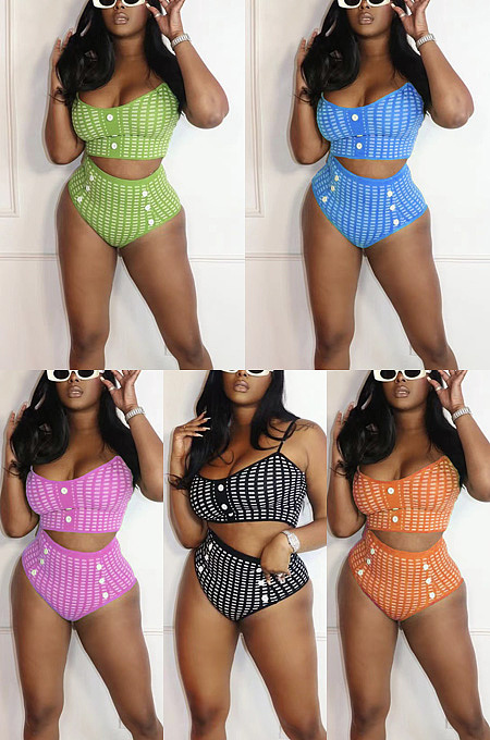 WHOLESALE| Small Plaid printed button swimsuit WM22419