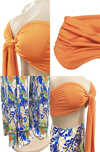 Two piece set of strapless and backless printed split pants XZ5815