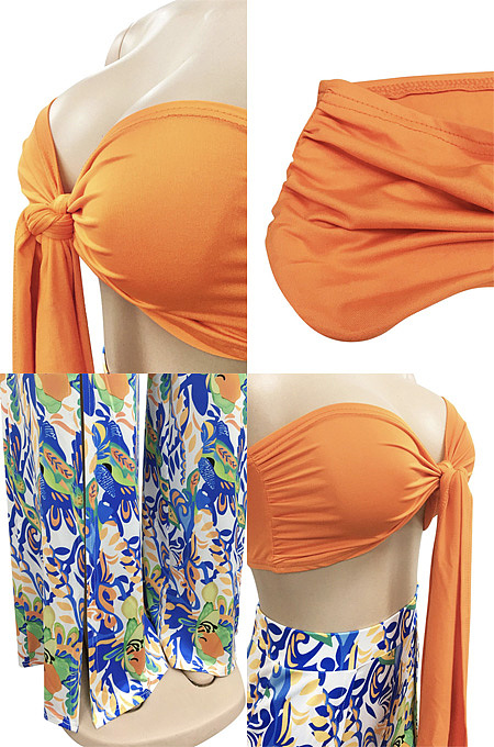 Two piece set of strapless and backless printed split pants XZ5815