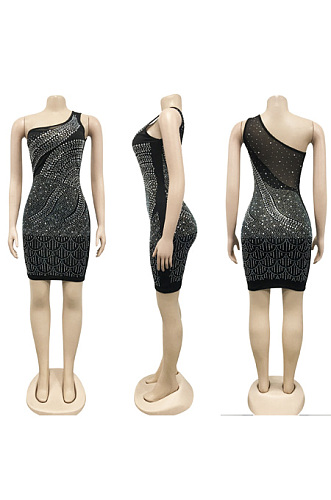 Skinny hot drill diagonal collar dress XZ5778
