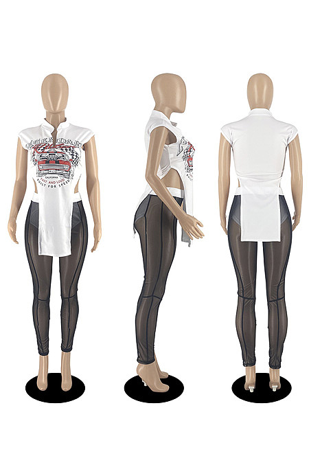 WHOLESALE| Racing offset sleeveless mesh two piece set  DR88175
