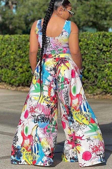 Loose fit street graffiti print two piece set WM22066 