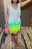 Perspective knitted hand hook mesh tassel beach sun protection dress CM8620