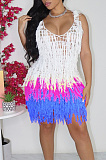 Perspective knitted hand hook mesh tassel beach sun protection dress CM8620