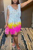 Perspective knitted hand hook mesh tassel beach sun protection dress CM8620