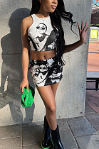 Round neck sleeveless Hip Wrap two piece skirt set HAA99116