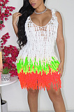 Perspective knitted hand hook mesh tassel beach sun protection dress CM8620