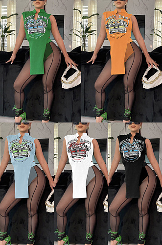 WHOLESALE| Racing offset sleeveless mesh two piece set  DR88175