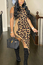 Leopard print unique twill dress D8484