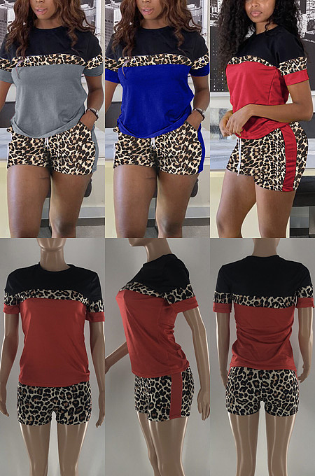 Leopard stitched casual two piece suit S6289