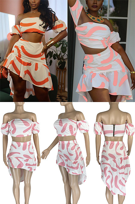 Sleeveless printed Ruffle Skirt YC8069