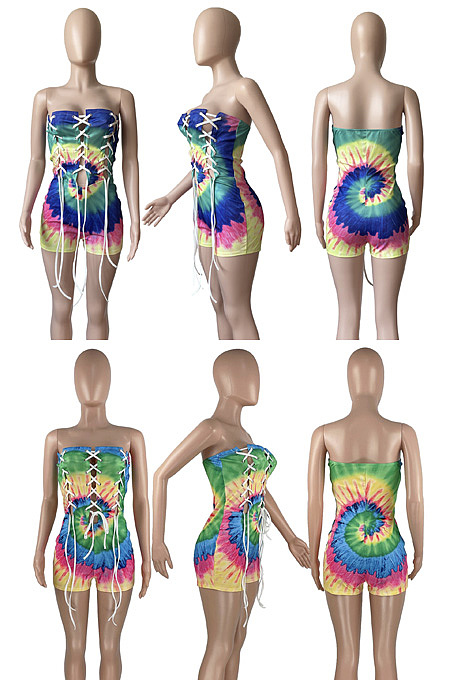Tie dyed sleeveless hollow out bandage Jumpsuit HAA99109