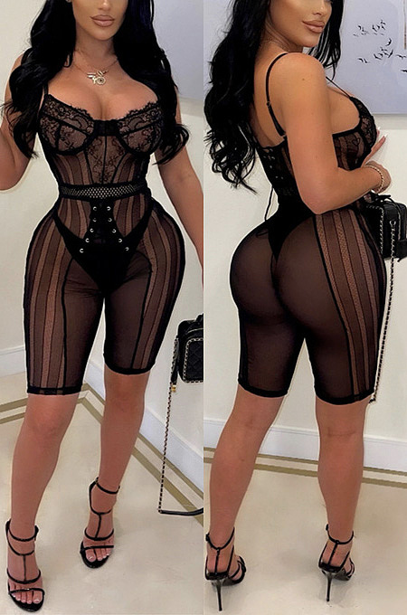 Perspective lace suspender pant Jumpsuit XQY9894