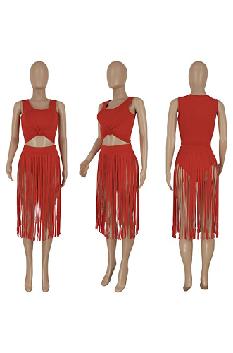 Two piece top with tassel skirt FFE234