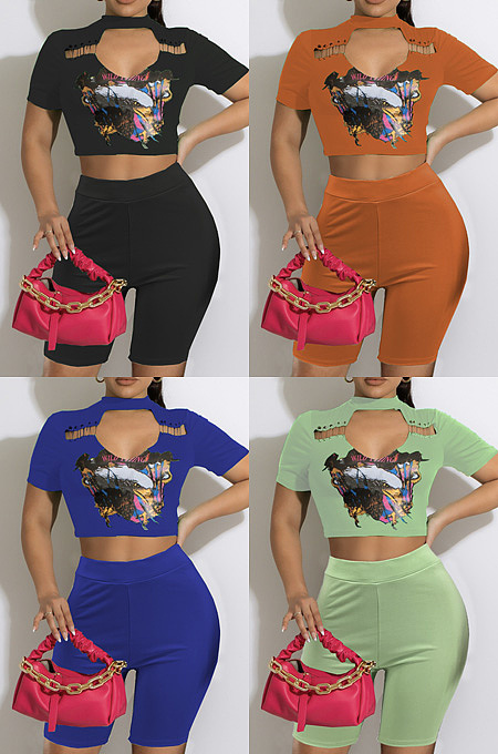  Solid color hot stamping hollowed out two piece set BY09698