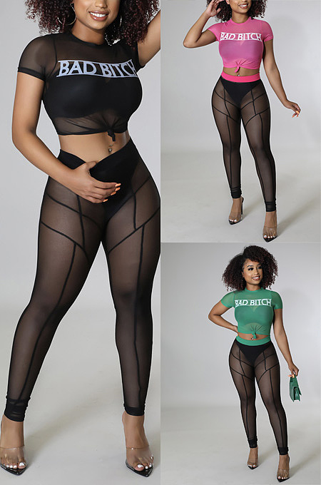 Stretch screen printed casual two piece set LBA89008