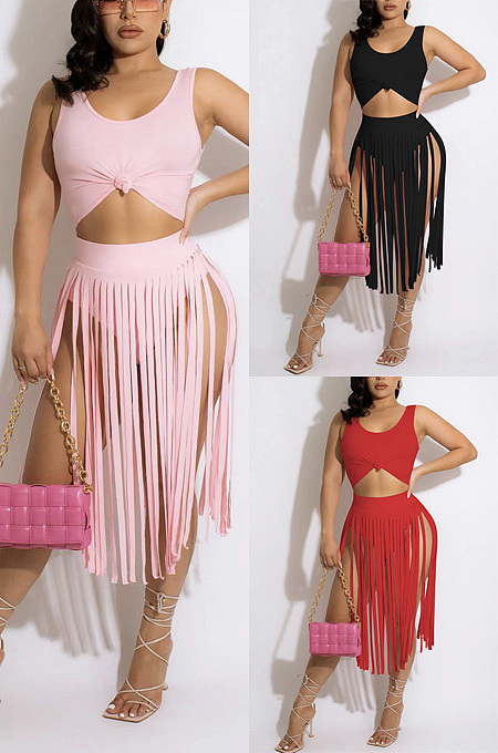 Two piece top with tassel skirt FFE234