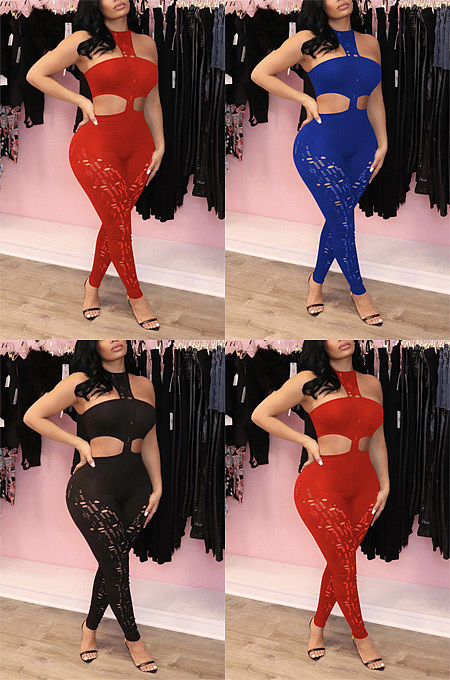 Cutout patchwork solid color BODYSUIT LM88859