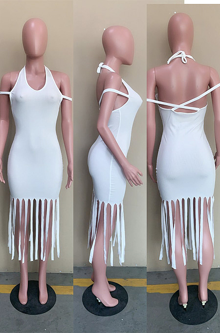 Pit stripe tassel backless dress ASM6152