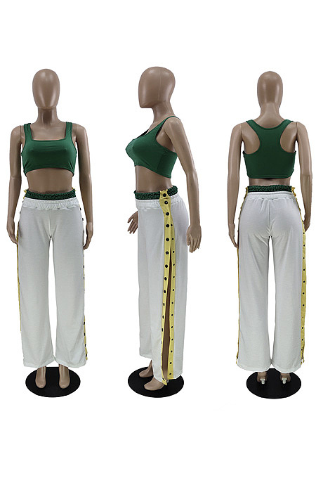  Side button open wide leg pants + vest BN7266