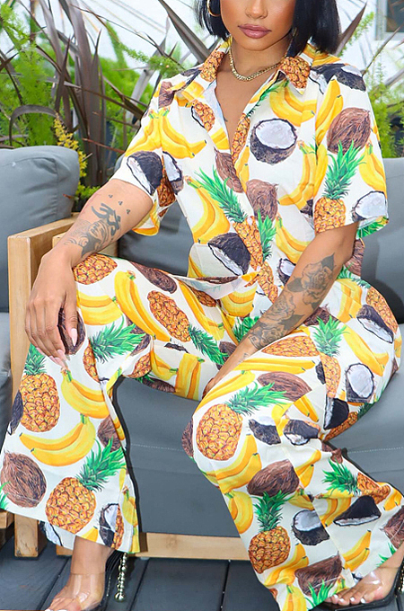 Printed Short Sleeve Shirt Pants beach suit  ME7585