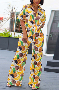 Printed Short Sleeve Shirt Pants beach suit  ME7585