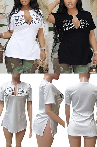  Letter split thin T-shirt FM6248