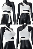 One shoulder open navel lace up vest T-Shirt Top SZMH22TP154
