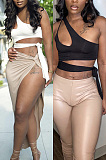 One shoulder open navel lace up vest T-Shirt Top SZMH22TP154