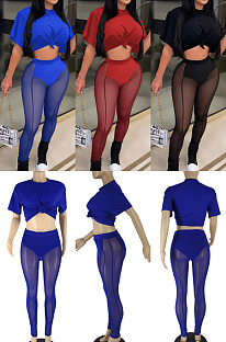 Tight mesh cut-out splicing two-piece set SQ90100