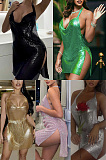 Backless solid slim split dress LJ217593