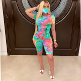 Tie dyed round neck leisure home sports suit (including mask) QZ6088